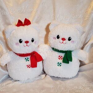 Build a Bear Black Friday Snowman Bear Set of 2 Red Scarf & Bow Green Scarf NEW